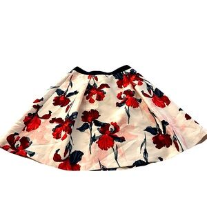 Prabal Gurung Ivory Midi Skirt with Red & Navy Floral Print